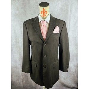 Van Heusen Suit Separates Mens 38R Brown Pinstripe Blazer Jacket Poly/Rayon EUC